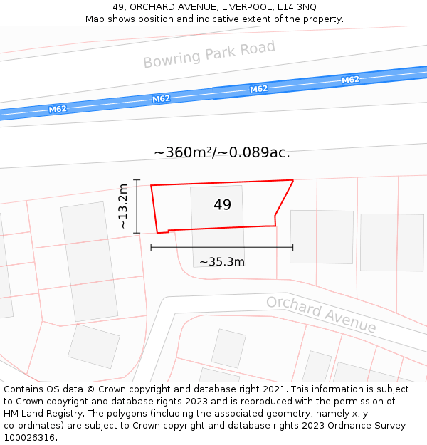 49, ORCHARD AVENUE, LIVERPOOL, L14 3NQ: Plot and title map