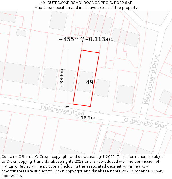 49, OUTERWYKE ROAD, BOGNOR REGIS, PO22 8NF: Plot and title map