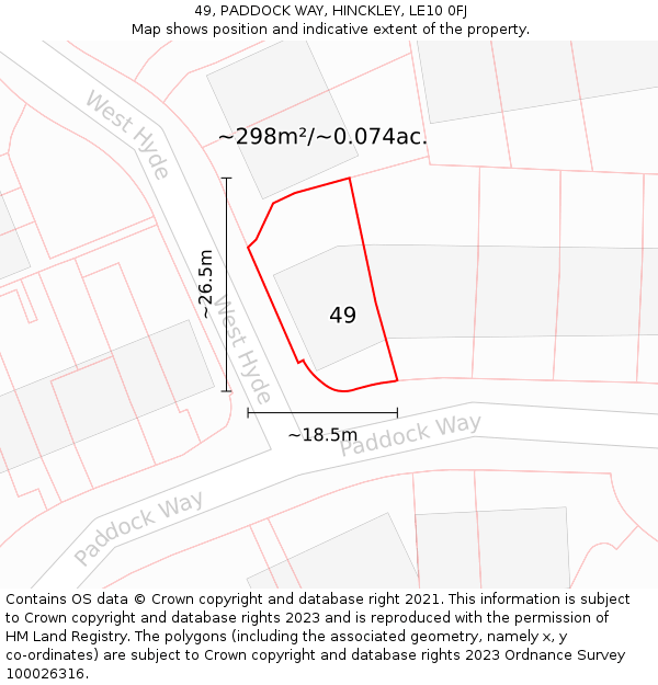 49, PADDOCK WAY, HINCKLEY, LE10 0FJ: Plot and title map