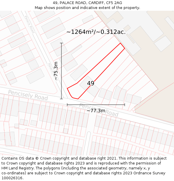 49, PALACE ROAD, CARDIFF, CF5 2AG: Plot and title map