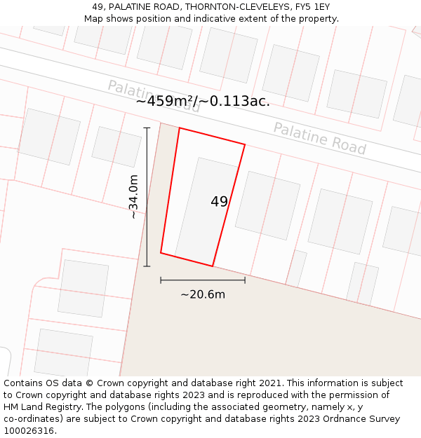 49, PALATINE ROAD, THORNTON-CLEVELEYS, FY5 1EY: Plot and title map