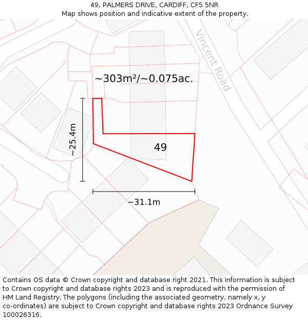 49, PALMERS DRIVE, CARDIFF, CF5 5NR: Plot and title map