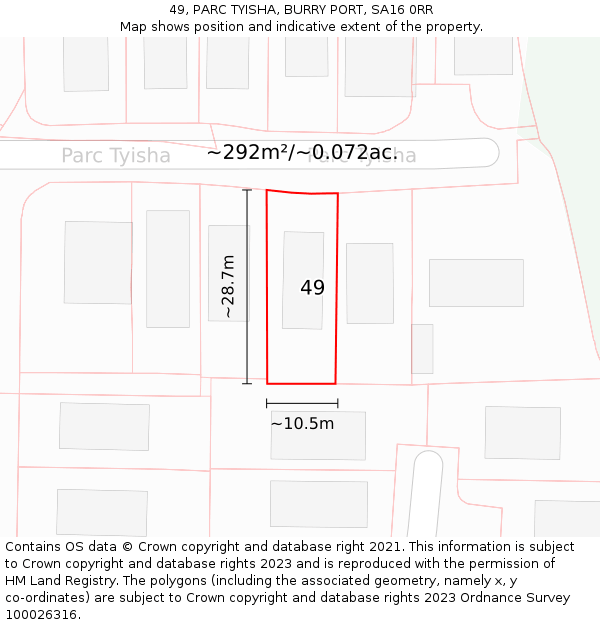 49, PARC TYISHA, BURRY PORT, SA16 0RR: Plot and title map