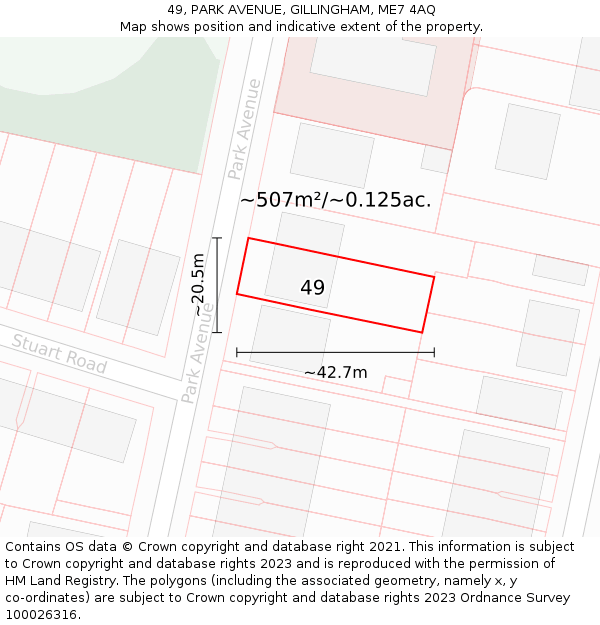 49, PARK AVENUE, GILLINGHAM, ME7 4AQ: Plot and title map