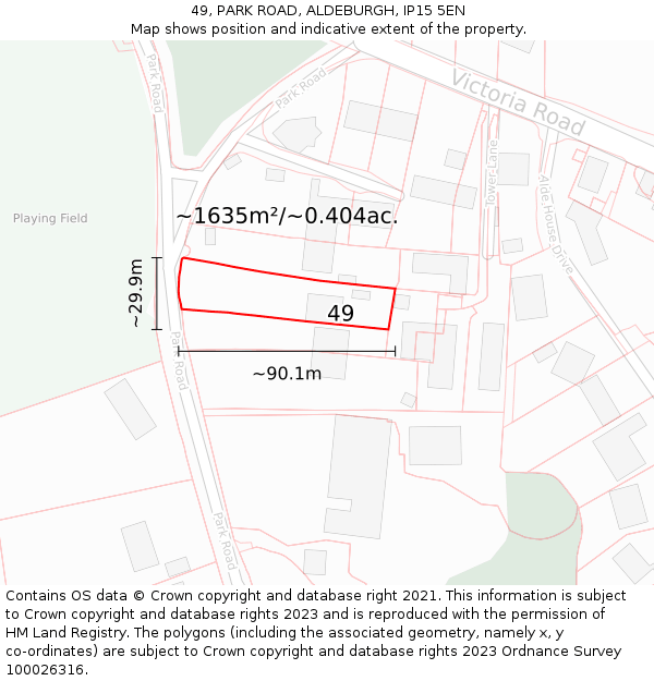 49, PARK ROAD, ALDEBURGH, IP15 5EN: Plot and title map