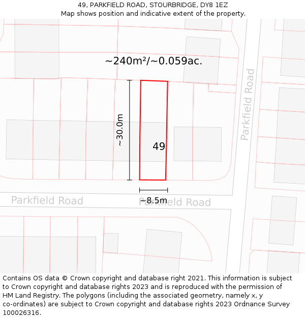 49, PARKFIELD ROAD, STOURBRIDGE, DY8 1EZ: Plot and title map