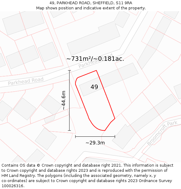 49, PARKHEAD ROAD, SHEFFIELD, S11 9RA: Plot and title map