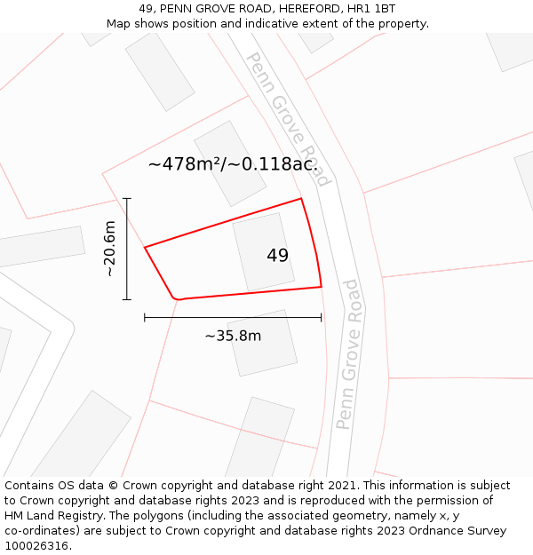 49, PENN GROVE ROAD, HEREFORD, HR1 1BT: Plot and title map