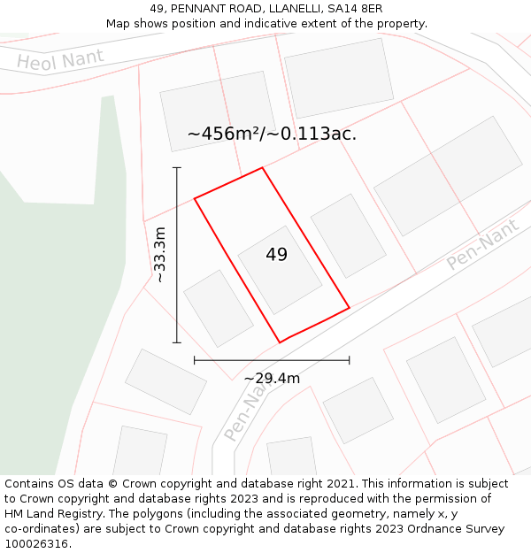 49, PENNANT ROAD, LLANELLI, SA14 8ER: Plot and title map