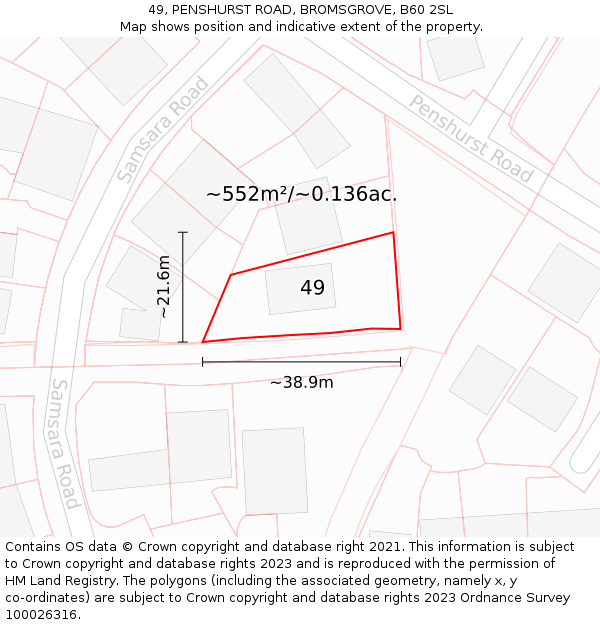 49, PENSHURST ROAD, BROMSGROVE, B60 2SL: Plot and title map