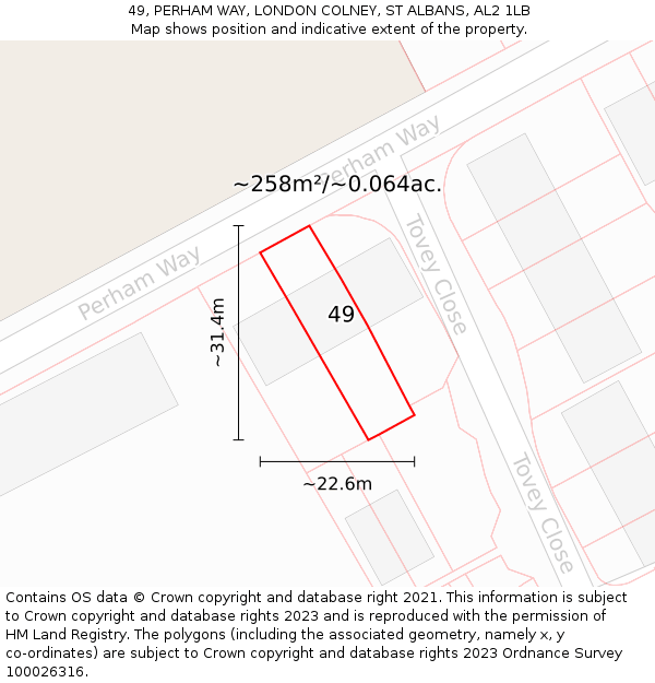 49, PERHAM WAY, LONDON COLNEY, ST ALBANS, AL2 1LB: Plot and title map