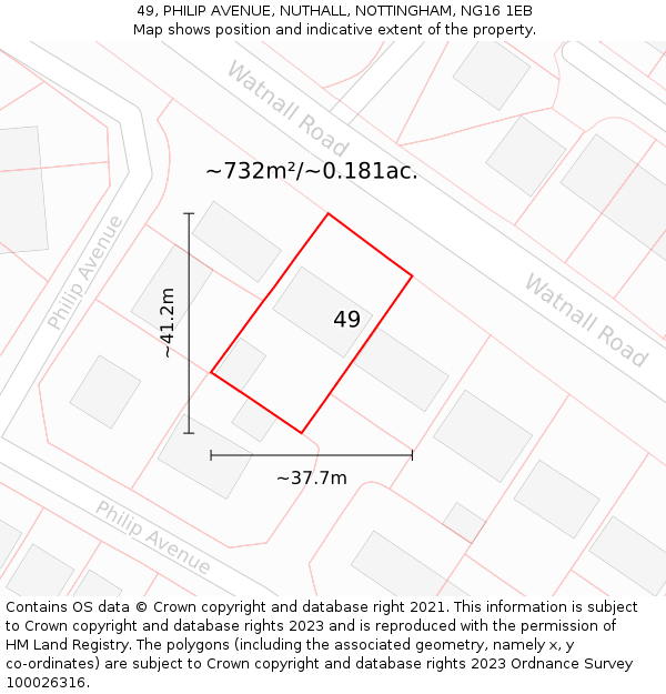 49, PHILIP AVENUE, NUTHALL, NOTTINGHAM, NG16 1EB: Plot and title map