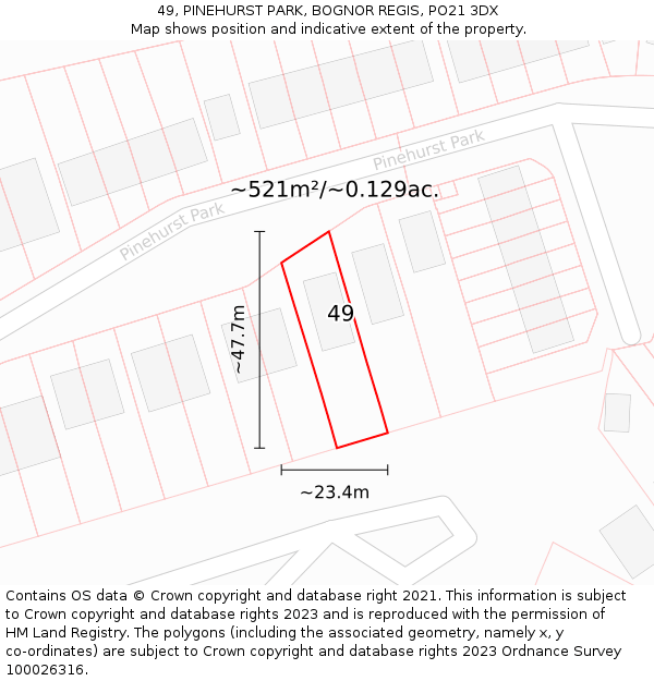 49, PINEHURST PARK, BOGNOR REGIS, PO21 3DX: Plot and title map