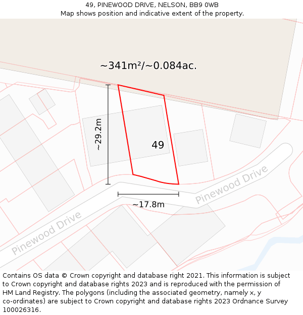 49, PINEWOOD DRIVE, NELSON, BB9 0WB: Plot and title map