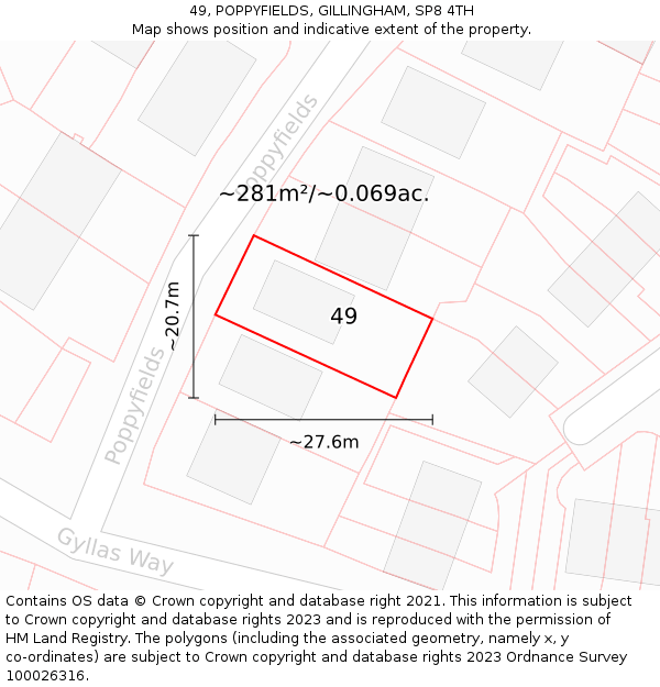 49, POPPYFIELDS, GILLINGHAM, SP8 4TH: Plot and title map