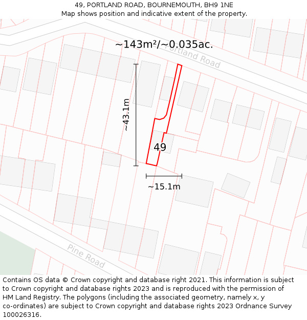 49, PORTLAND ROAD, BOURNEMOUTH, BH9 1NE: Plot and title map