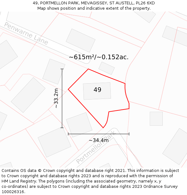 49, PORTMELLON PARK, MEVAGISSEY, ST AUSTELL, PL26 6XD: Plot and title map
