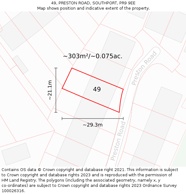 49, PRESTON ROAD, SOUTHPORT, PR9 9EE: Plot and title map