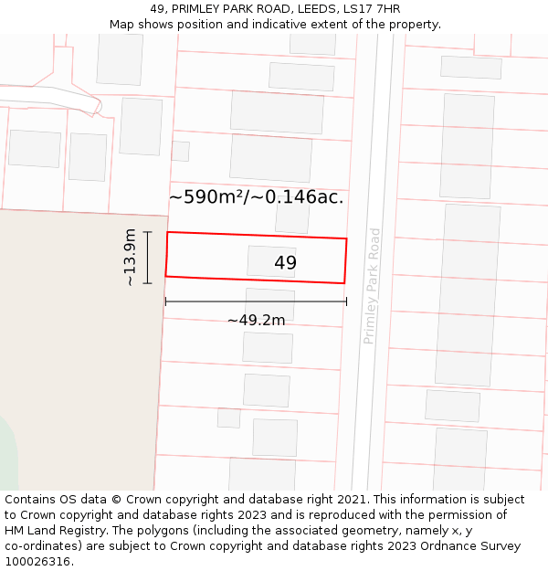 49, PRIMLEY PARK ROAD, LEEDS, LS17 7HR: Plot and title map