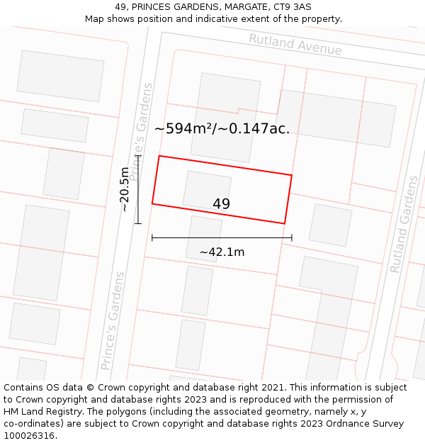 49, PRINCES GARDENS, MARGATE, CT9 3AS: Plot and title map