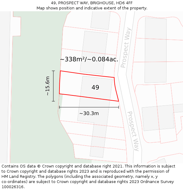 49, PROSPECT WAY, BRIGHOUSE, HD6 4FF: Plot and title map