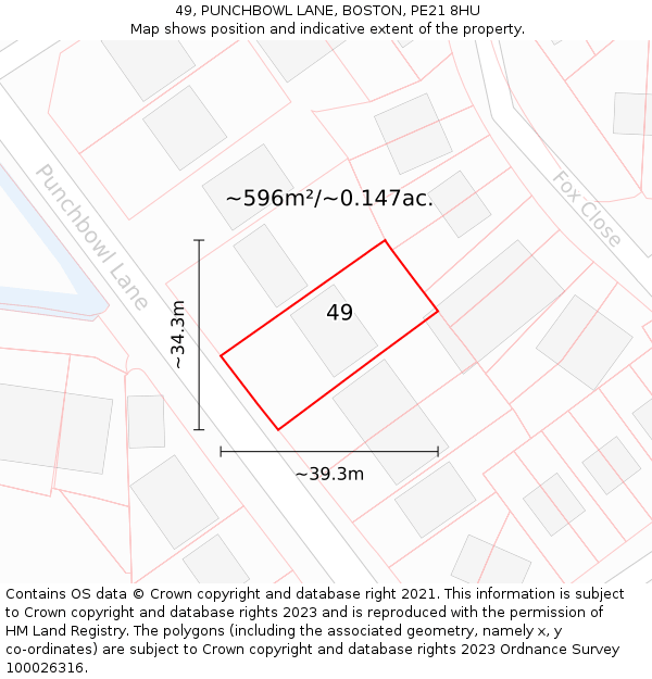 49, PUNCHBOWL LANE, BOSTON, PE21 8HU: Plot and title map