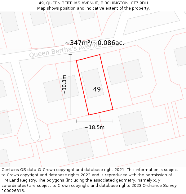 49, QUEEN BERTHAS AVENUE, BIRCHINGTON, CT7 9BH: Plot and title map