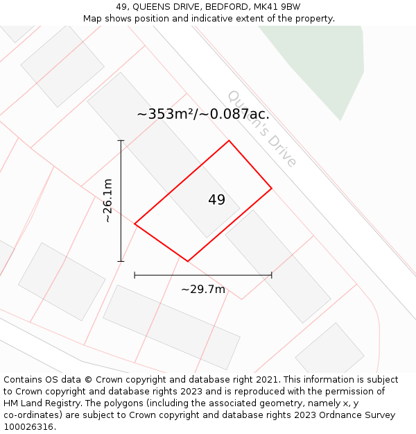 49, QUEENS DRIVE, BEDFORD, MK41 9BW: Plot and title map