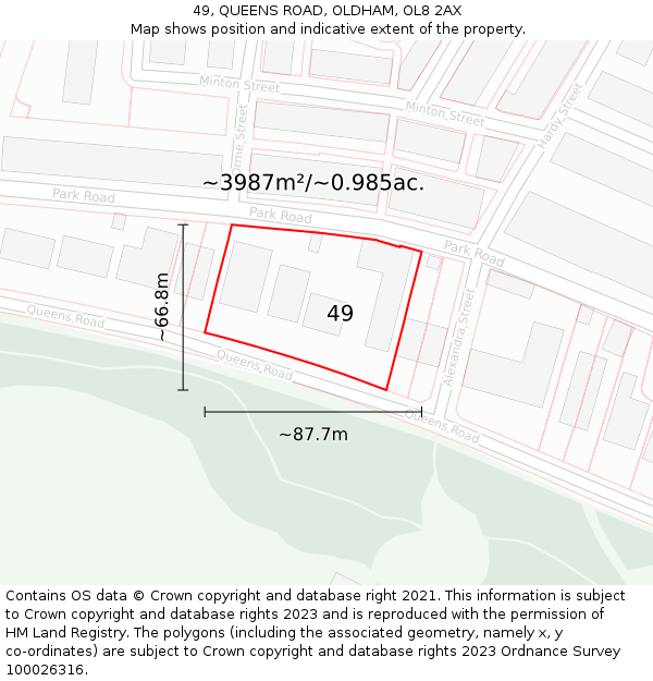 49, QUEENS ROAD, OLDHAM, OL8 2AX: Plot and title map