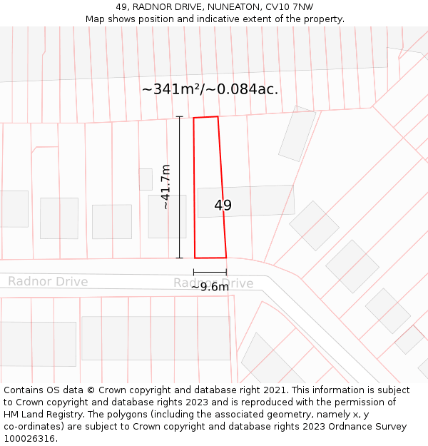 49, RADNOR DRIVE, NUNEATON, CV10 7NW: Plot and title map