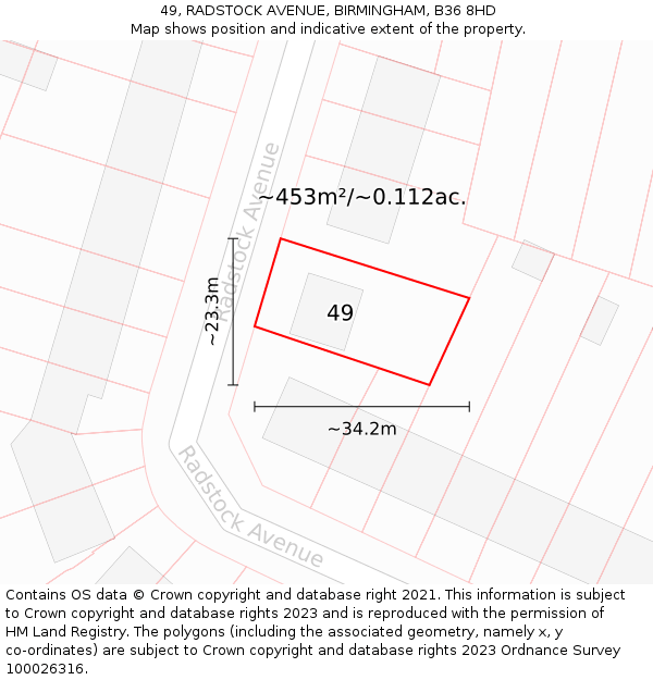 49, RADSTOCK AVENUE, BIRMINGHAM, B36 8HD: Plot and title map