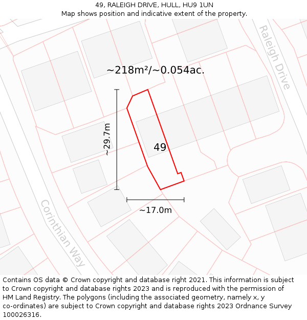 49, RALEIGH DRIVE, HULL, HU9 1UN: Plot and title map