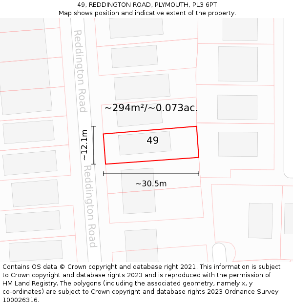 49, REDDINGTON ROAD, PLYMOUTH, PL3 6PT: Plot and title map