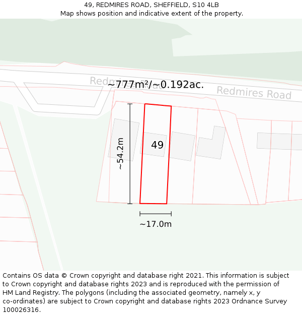 49, REDMIRES ROAD, SHEFFIELD, S10 4LB: Plot and title map