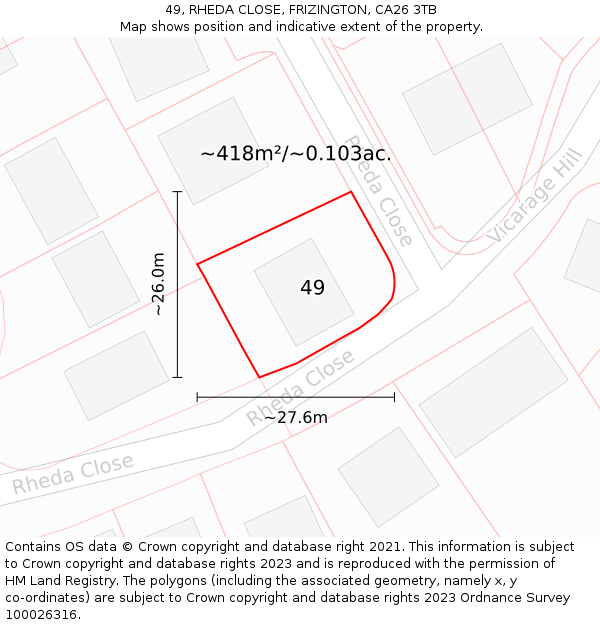 49, RHEDA CLOSE, FRIZINGTON, CA26 3TB: Plot and title map