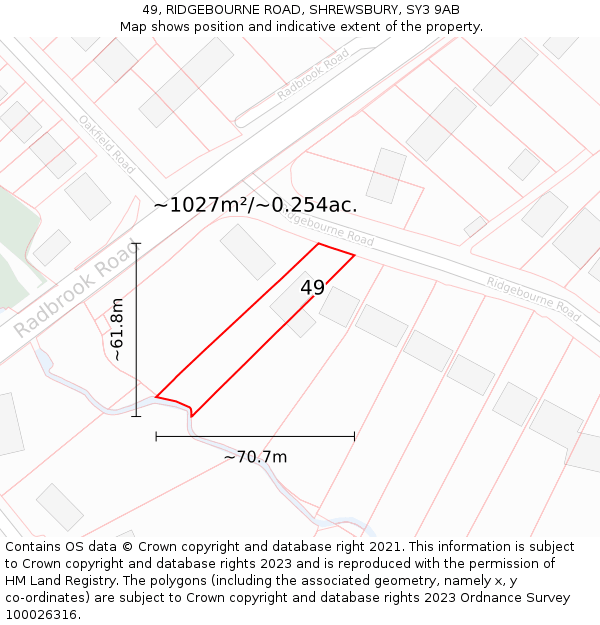 49, RIDGEBOURNE ROAD, SHREWSBURY, SY3 9AB: Plot and title map