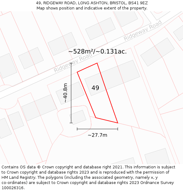 49, RIDGEWAY ROAD, LONG ASHTON, BRISTOL, BS41 9EZ: Plot and title map