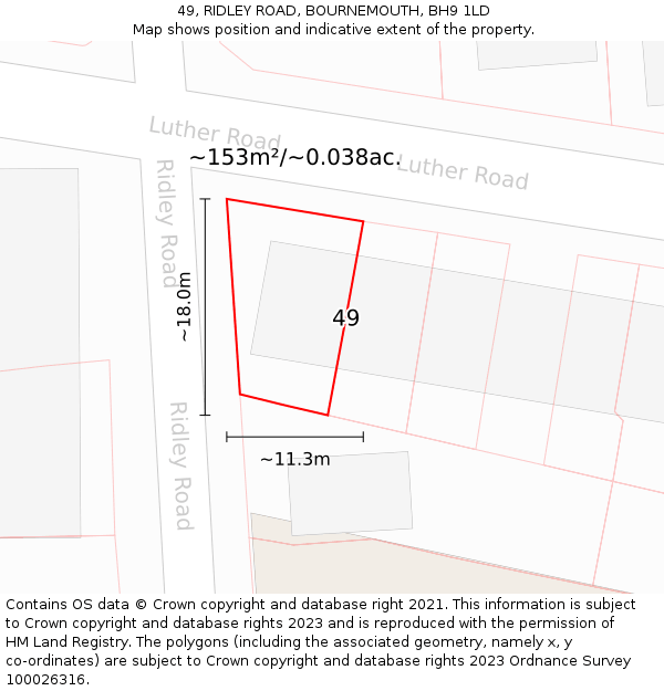 49, RIDLEY ROAD, BOURNEMOUTH, BH9 1LD: Plot and title map