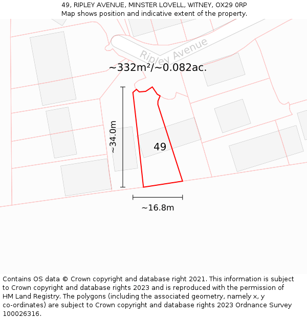 49, RIPLEY AVENUE, MINSTER LOVELL, WITNEY, OX29 0RP: Plot and title map