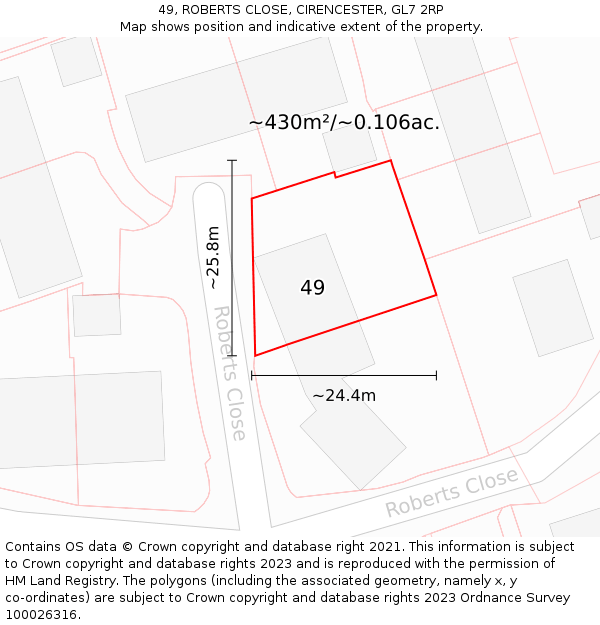 49, ROBERTS CLOSE, CIRENCESTER, GL7 2RP: Plot and title map