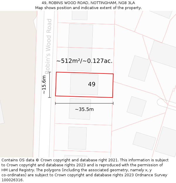 49, ROBINS WOOD ROAD, NOTTINGHAM, NG8 3LA: Plot and title map