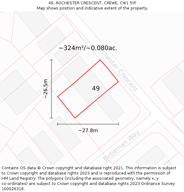 49, ROCHESTER CRESCENT, CREWE, CW1 5YF: Plot and title map