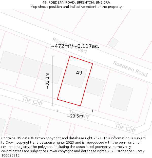 49, ROEDEAN ROAD, BRIGHTON, BN2 5RA: Plot and title map