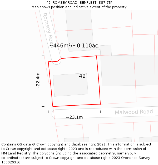 49, ROMSEY ROAD, BENFLEET, SS7 5TP: Plot and title map