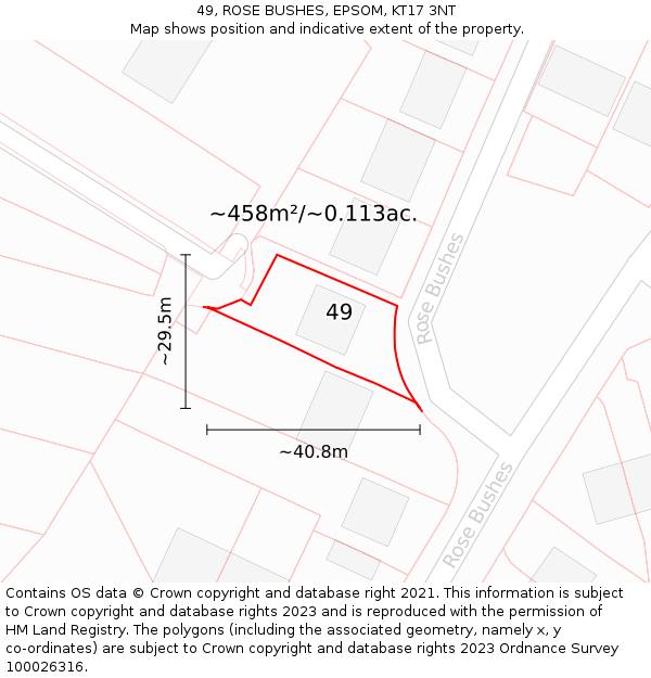 49, ROSE BUSHES, EPSOM, KT17 3NT: Plot and title map