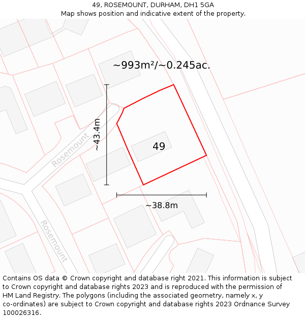 49, ROSEMOUNT, DURHAM, DH1 5GA: Plot and title map