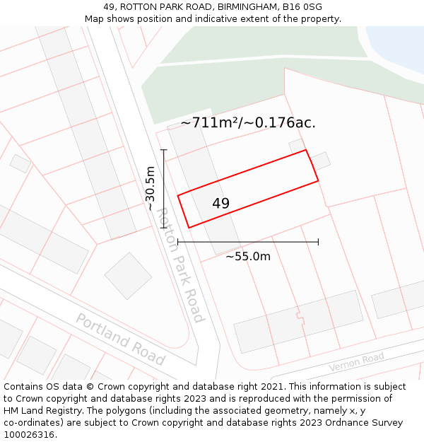 49, ROTTON PARK ROAD, BIRMINGHAM, B16 0SG: Plot and title map
