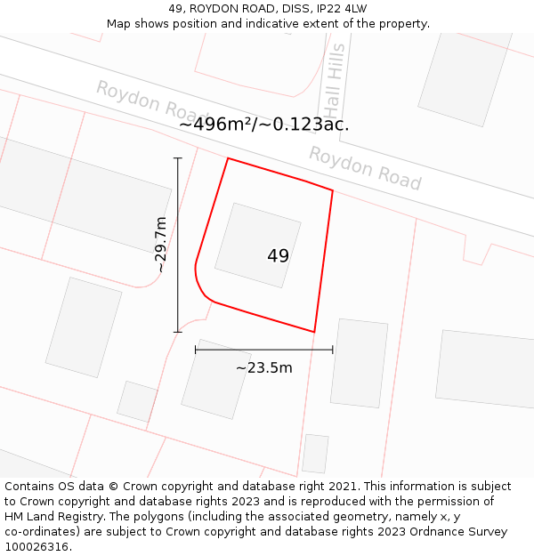 49, ROYDON ROAD, DISS, IP22 4LW: Plot and title map