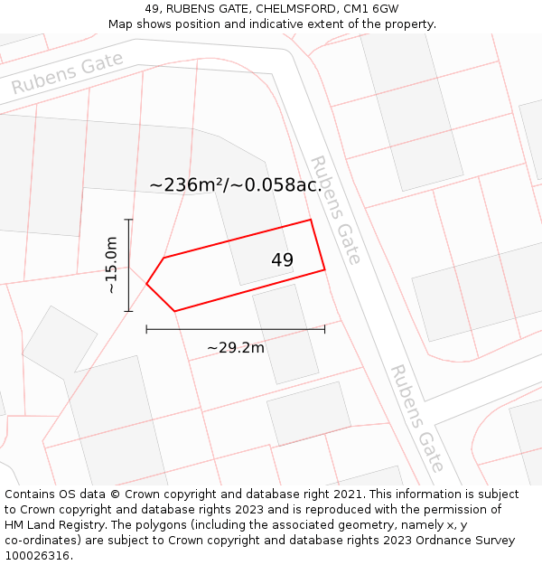 49, RUBENS GATE, CHELMSFORD, CM1 6GW: Plot and title map