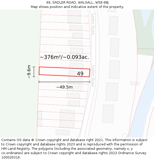 49, SADLER ROAD, WALSALL, WS8 6BJ: Plot and title map